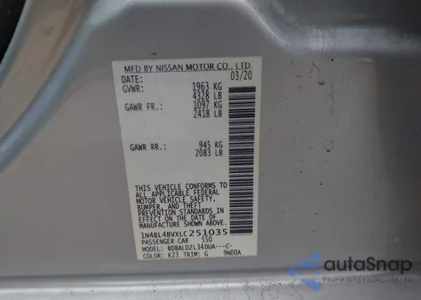 2020 Nissan Altima S Fwd from USA, damaged, VIN 1N4BL4BVXLC251035